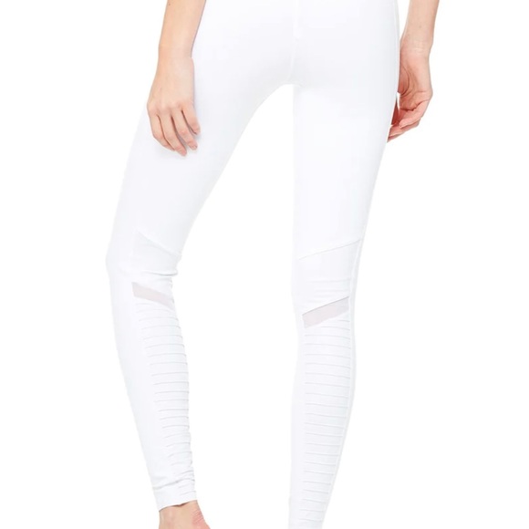 Alo High-Waist Moto Paneled Skinny Leg Athletic Legging In Glossy White - Picture 4 of 8